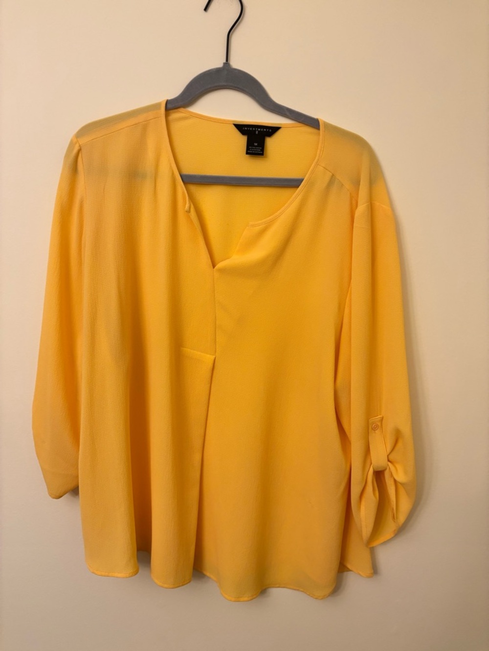 Investments Canary Yellow V-Neck Roll-Sleeve Blouse
